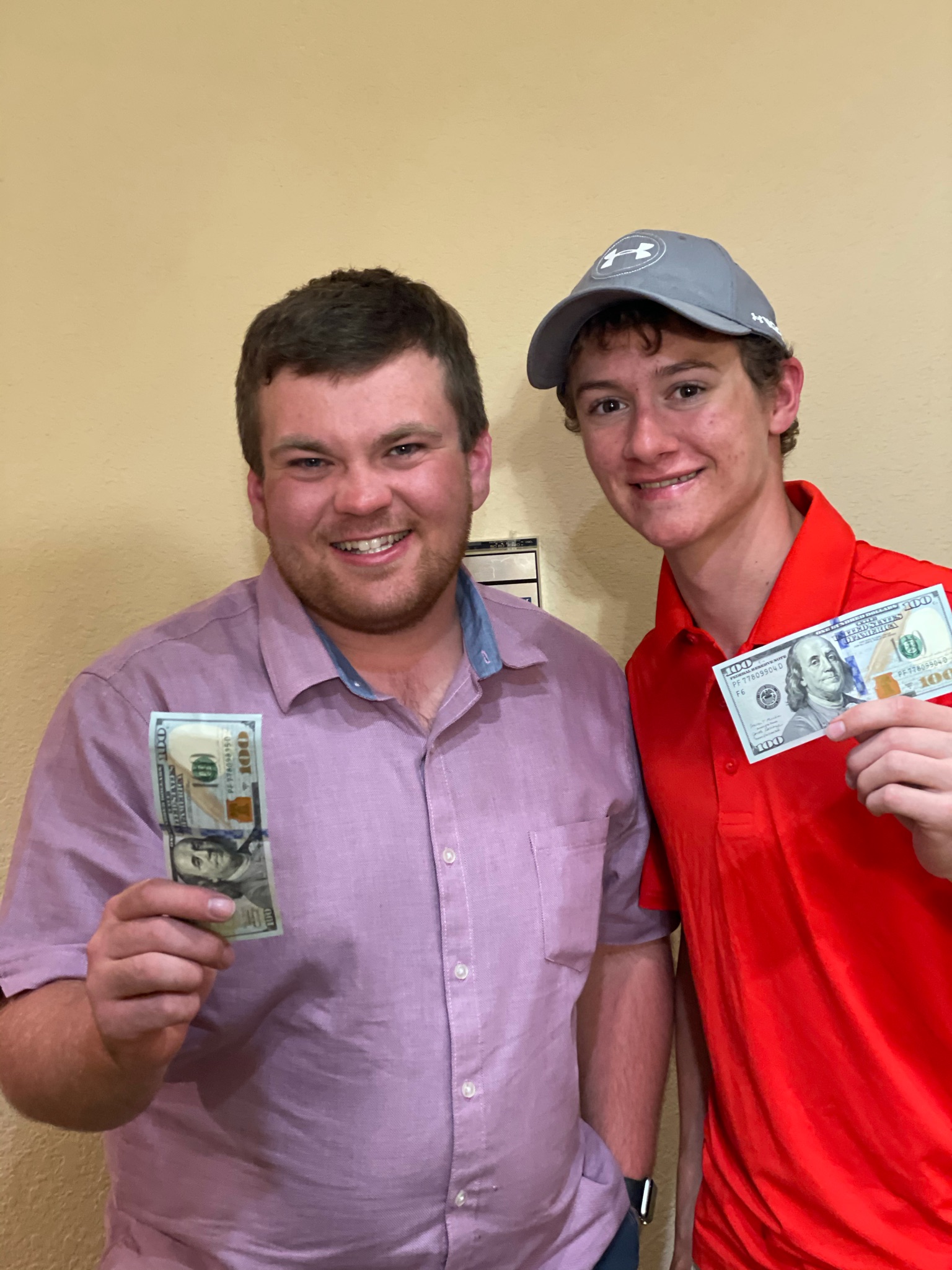 Eli Schaefer and Carson Anderson holding their winnings after winning the 2021 Concrete Classic